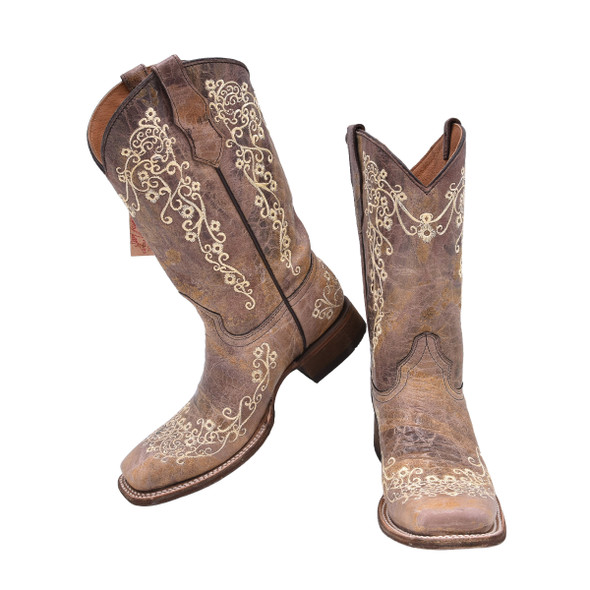 product variation Open Box (Great condition, limited use): CORRAL Teen Brown/ Bone Embroidery Sq. Toe, Size: 5.5 (A2980-TN-5.5) image