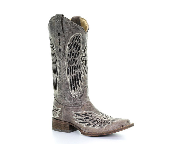 CORRAL Womens Brown Black Wing and Cross Square Toe Boot (A1197-LD)