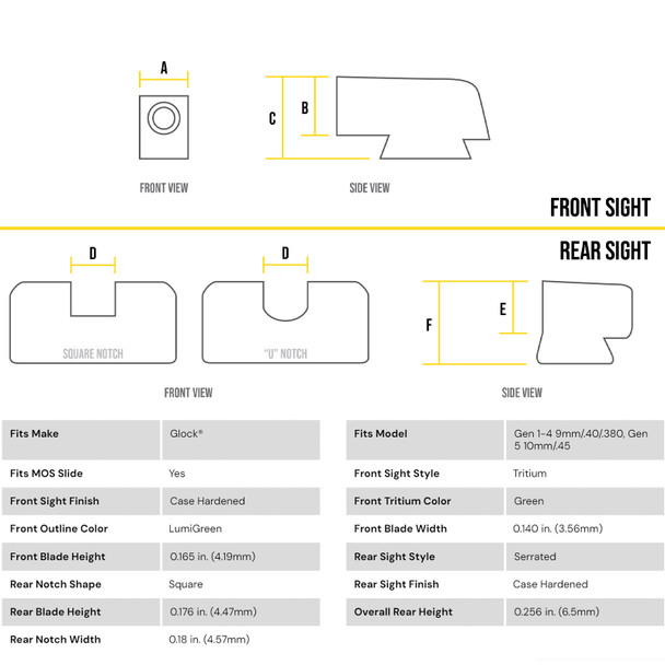 product variation AMERIGLO For Glock Protector Green Tritium LumiGreen Outline Front and Black Rear Sights (GL-701) image
