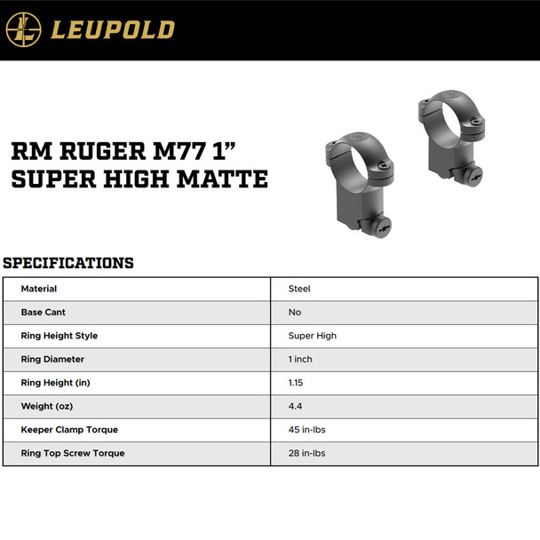 product variation LEUPOLD Ruger M77 1in Super High Matte Black Ringmount (49944) image