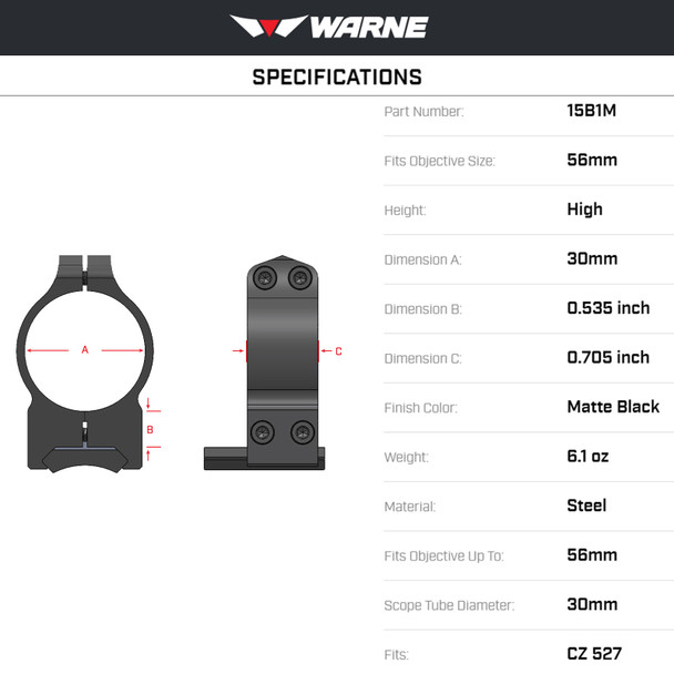 product variation WARNE CZ 527 30mm Fixed High Matte Rings (15B1M) image