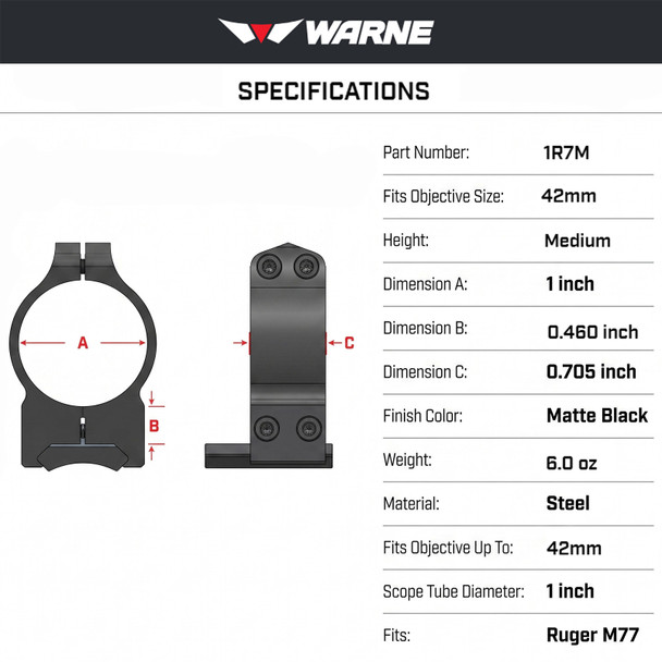 product variation WARNE Ruger M77-Hawkeye 1in Fixed Medium Matte Rings (1R7M) image