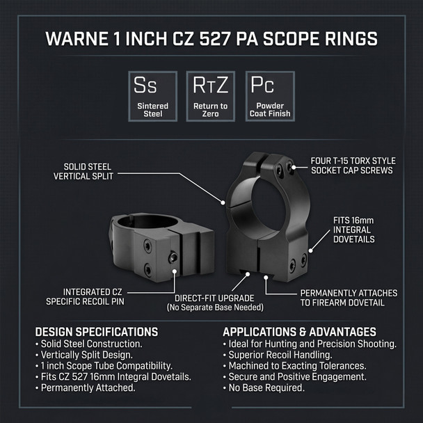 product variation WARNE CZ 527 1in Fixed Medium Matte Rings (1B1M) image