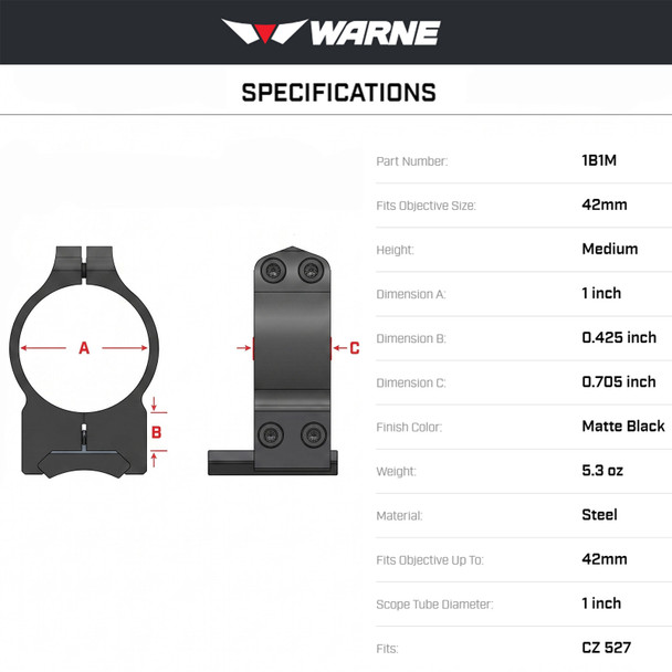 product variation WARNE CZ 527 1in Fixed Medium Matte Rings (1B1M) image