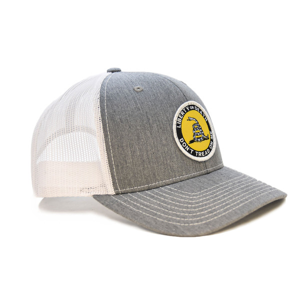 product variation WEBY Richardson Sports Hats Unisex Heather Grey and Light Grey Trucker Cap with "Don't Tred on me" Motto, OSFA (HAT-112-HET-TXUSA) image