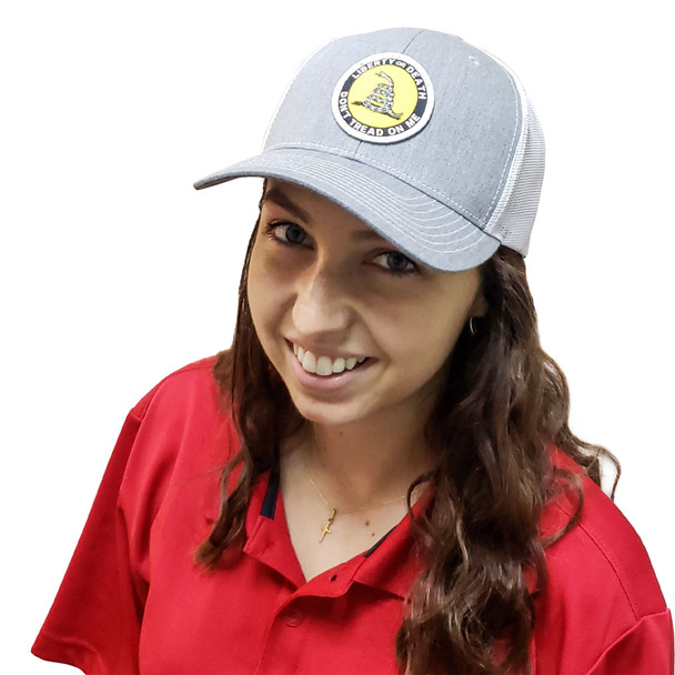 product variation WEBY Richardson Sports Hats Unisex Heather Grey and Light Grey Trucker Cap with "Don't Tred on me" Motto, OSFA (HAT-112-HET-TXUSA) image