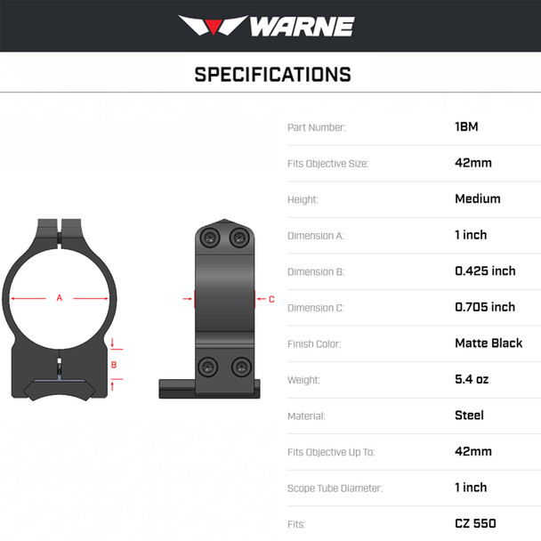 product variation WARNE CZ 550 1in Fixed Medium Matte Rings (1BM) image