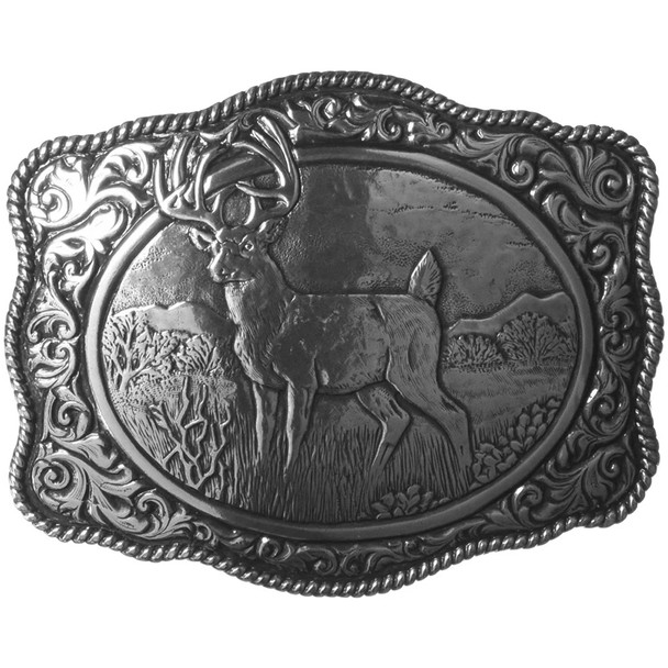 NOCONA Mens Crumrine Silver Deer Scaloped Belt Buckle (38038)