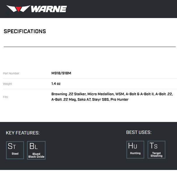 product variation WARNE Browning A-Bolt Steel Matte Base (M918/918M) image