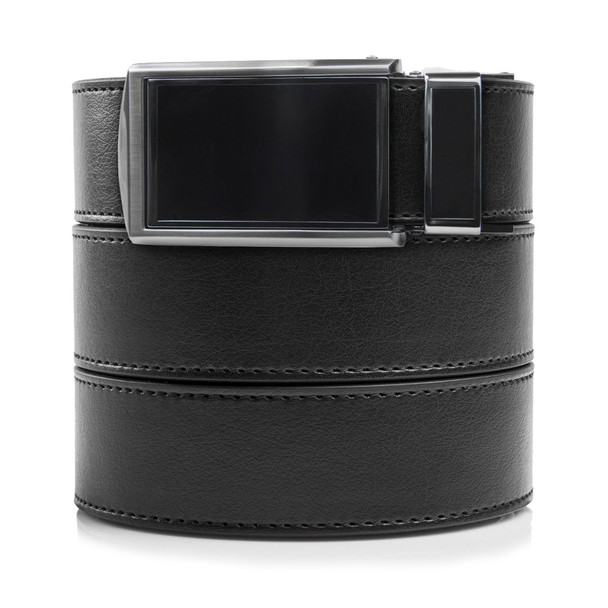 SLIDEBELTS Mens Vegan Black Leather With Black Buckle Belt (LTH-RAT-BLK-BLK)