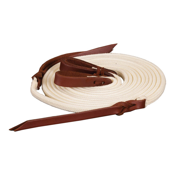 product variation MUSTANG Poly Braid 1/2in x 8ft Flat With Leather Water Loop Tan Split Rein (8130) image