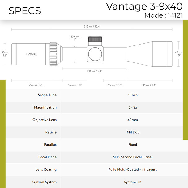 product variation HAWKE Vantage 3-9x40 Mil-Dot Reticle Riflescope (14121) image