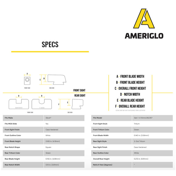 AMERIGLO Classic 3 Dot White Outline Front/Rear Night Sight Set (GL-119)