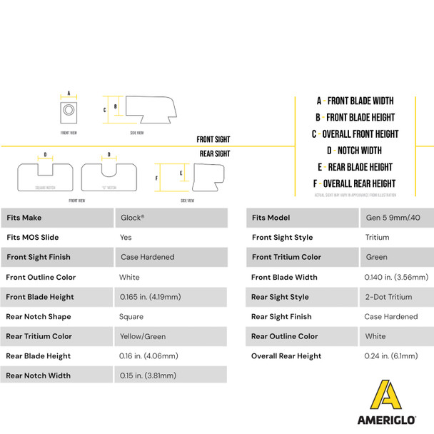 product variation AMERIGLO Classic 3 Dot Green Tritium Night Sight Set For Glock Gen5 17,19,19X,26,45 (GL-5113) image