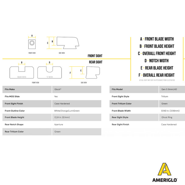 AMERIGLO Ghost Ring Green Tritium Night Sight Set For Glock Gen5 17,19,19X,26,45 (GL-5125)