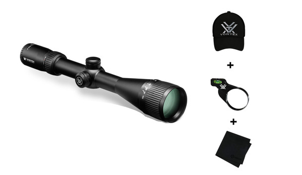 VORTEX Crossfire II 6-24x50mm Dead-Hold-BDC Reticle 30mm Riflescope with Lo Pro Bubblevel, Black Logo Cap and Microfiber Cleaning Cloth