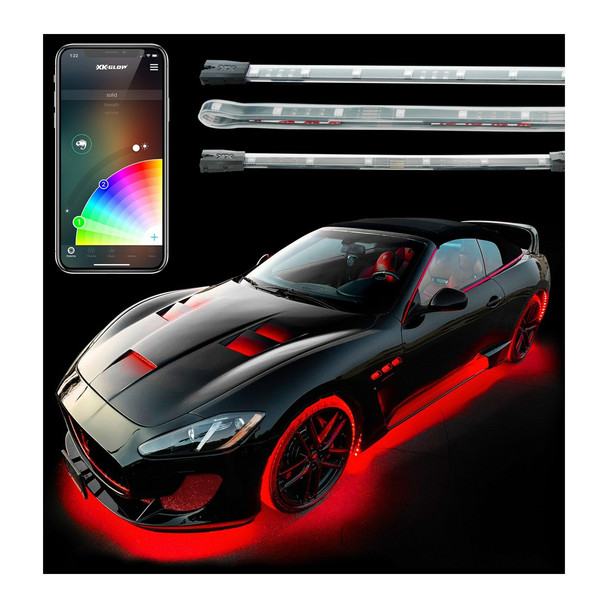 XKGLOW 8x24in Tube + 6x10in Flex Strip XKchrome Smartphone App Controlled LED Accent Car Light Kit (KS-Car-Advance)