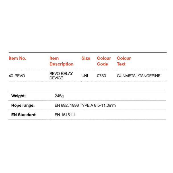product variation WILD COUNTRY Revo Gunmetal/Tangerine Belay Device (40-REVO-UNI) image