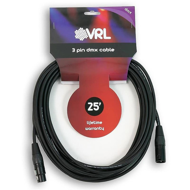 ELITE CORE VRL 3-Pin DMX 25 ft Pro-Lighting Shielded Cables (VRLDMX3P25)