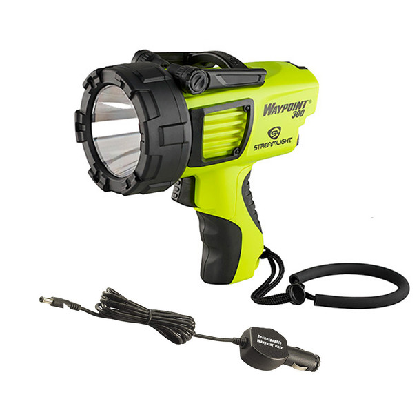 STREAMLIGHT Waypoint Rechargeable 120V AC Yellow Pistol-Grip Spotlight With Rechargeable/Super Siege 12V DC Cord (44910-44923-BUNDLE)