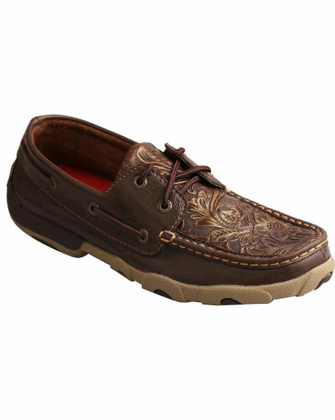 TWISTED X Womens Driving Brown/Emboss Flower Moccasins (WDM0070)