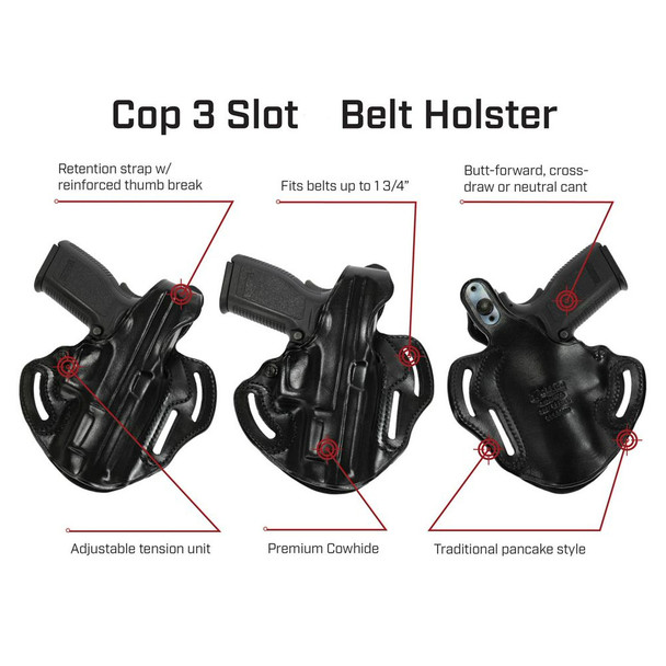 product variation GALCO Cop 3 Slot Strongside/Crossdraw RH Black Belt Holster For Glock 19 w/wo Red Dot (CTS226RB) image