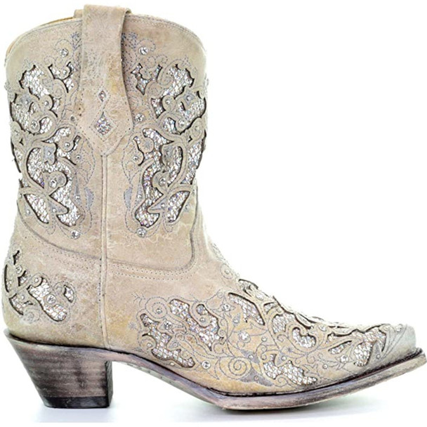 product variation CORRAL Women's White Glitter Inlay/Crystals Ankle Boot (A3550-LD) image