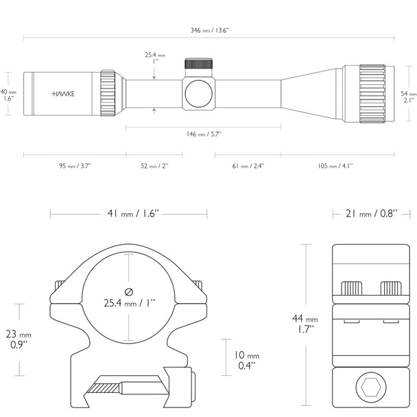product variation HAWKE Vantage 4-12x40 AO Mil-Dot Riflescope with Match Mount 1in Medium Weaver Scope Rings (14141+22113) image