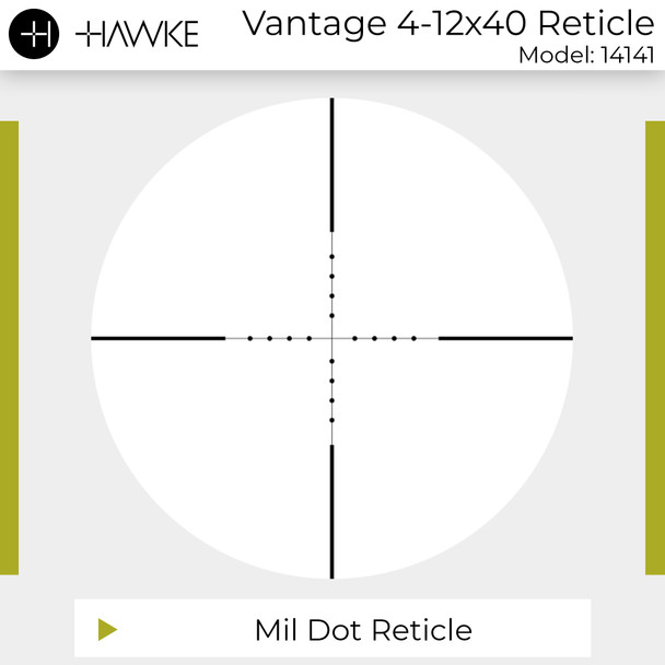 product variation HAWKE Vantage 4-12x40 AO Mil-Dot Riflescope with Match Mount 1in Medium Weaver Scope Rings (14141+22113) image