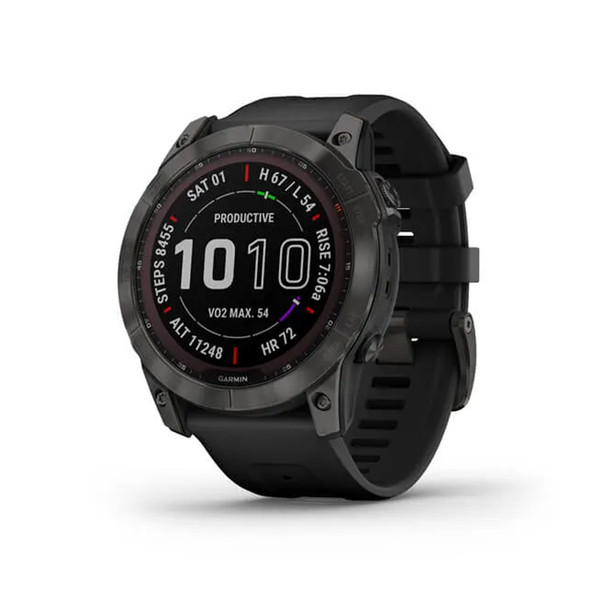 GARMIN fenix 7X Sapphire Solar Carbon Gray DLC Titanium With Black Band Watch (010-02541-10)