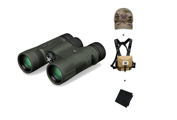 product variation VORTEX Diamondback HD 10x28 Binocular  w/ GlassPak Harness Case, Multicam Camo Cap and Microfiber Cleaning Cloth image