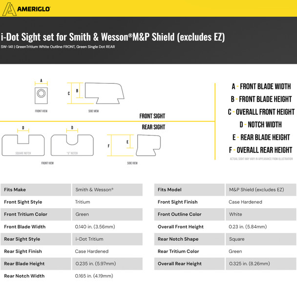 AMERIGLO S&W M&P Shield Tritium I-Dot Night Sight Set (SW-141)
