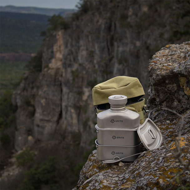 product variation GRITR Titanium Canteen Mess Kit, Camping Open Fire Cookware Set w/ Storage Bag image