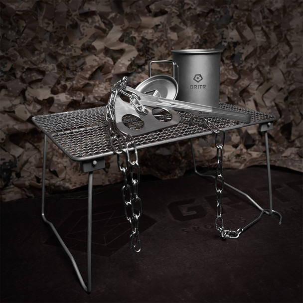 product variation GRITR Titanium Grill Mesh For Outdoor Camp Cooking w/ Hanging Hooks, Tongs, Case image