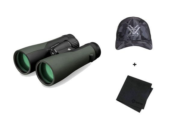 VORTEX Crossfire HD 10x50 Binocular with Logo Black Camo Hat and Microfiber Cleaning Cloth