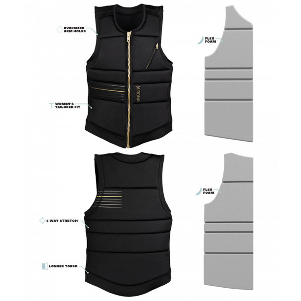 RONIX Women's Rise Black/Gold CE Approved Impact Vest, XL (234266)