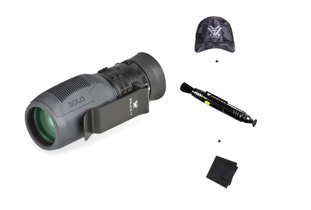 VORTEX Solo 8x36mm R/T Monocular with Lens Cleaning Pen, Logo Black Camo Hat and Microfiber Cleaning Cloth