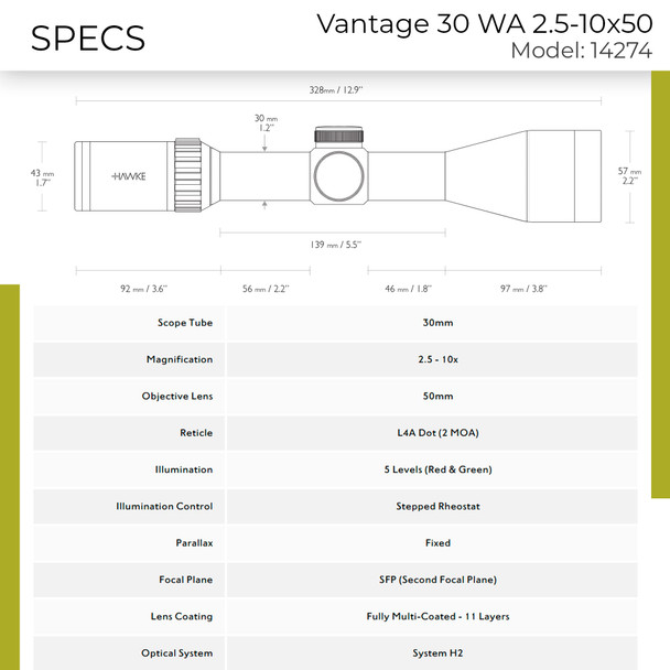 product variation HAWKE Vantage 30 WA 2.5-10x50 L4A Dot Reticle Riflescope (14274) image