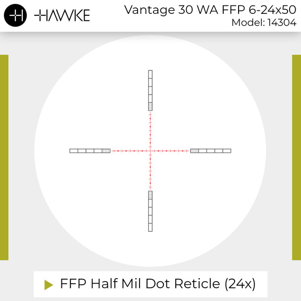 product variation HAWKE Vantage 30 WA FFP 6-24x50 1/2 Mil Dot IR Reticle Riflescope (14304) image
