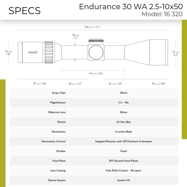 product variation HAWKE Endurance 30 WA 2.5-10x50 LR Dot 8x Reticle Riflescope (16320) image
