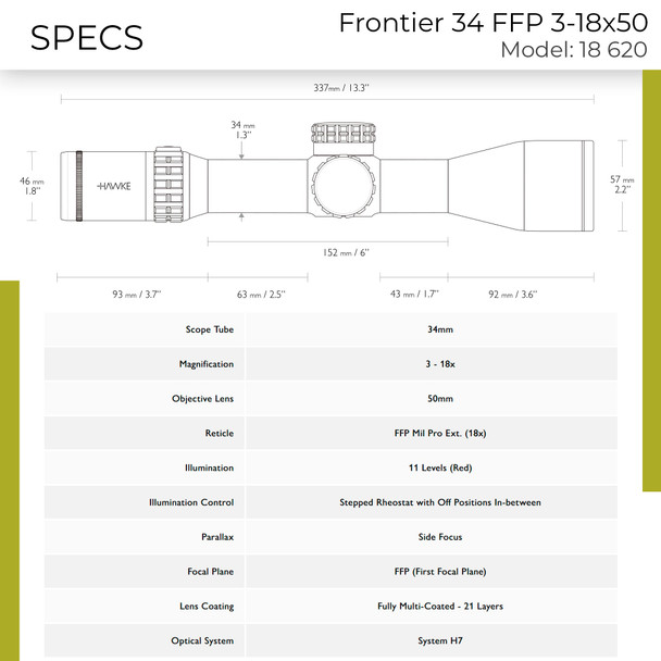 product variation HAWKE Frontier 34 FFP 3-18x50 Mil Pro Ext IR Black Riflescope (18620) image