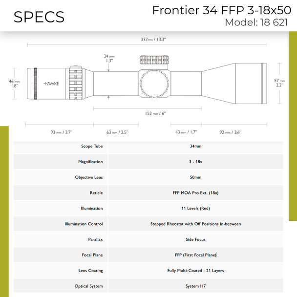 product variation HAWKE Frontier 34 FFP 3-18x50 MOA Pro Ext IR Black Riflescope (18621) image