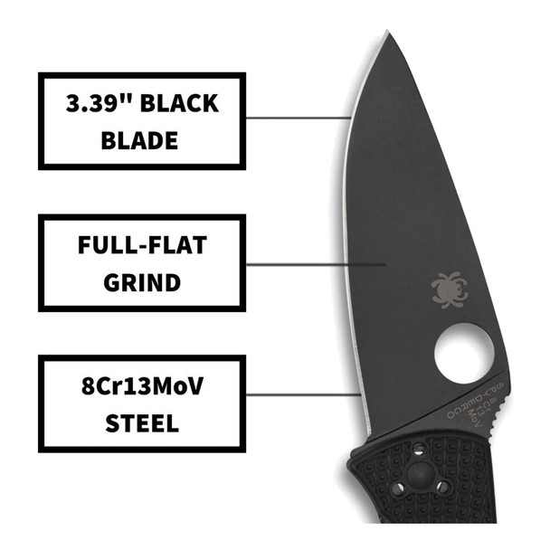 SPYDERCO Tenacious Lightweight 3.39in PlainEdge Black Blade Knife (C122PBBK)