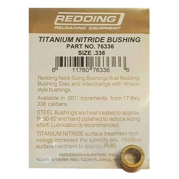 REDDING Titanium Nitride .336in Neck Sizer Die Bushing (76336)