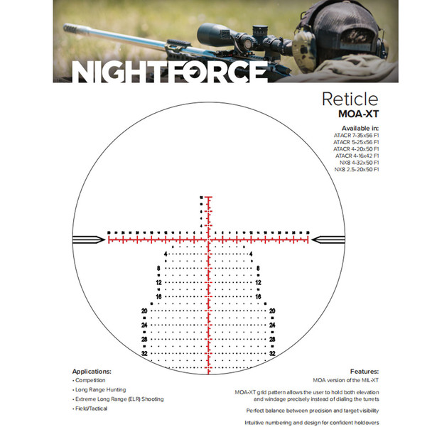 NIGHTFORCE NX8 2.5-20x50mm F1 ZeroStop .250 MOA DigIllum PTL MOA-XT Black Riflescope (C651)