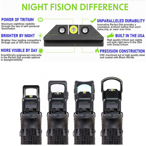 NIGHT FISION Optics Ready Stealth For Sig P320 With RMR/507c/508t/ Romeo Pro Yellow Front Ring / Black Rear Rings Night Sight Set (SIG-180-345-332-YGZG)