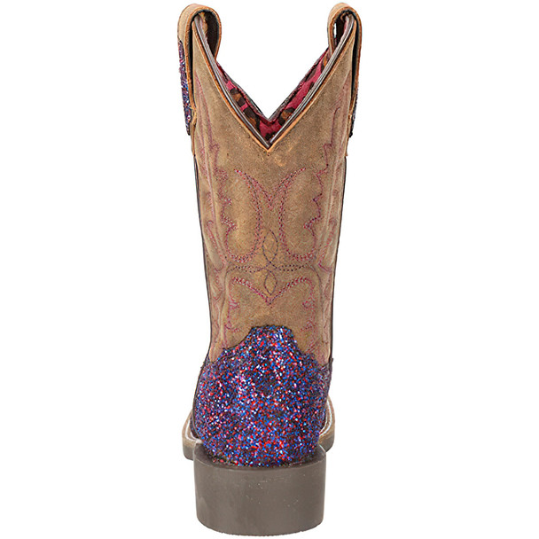 SMOKY MOUNTAIN BOOTS Kid's Ariel Purple Glitter/Brown Distress Leather Western Boots (3164)