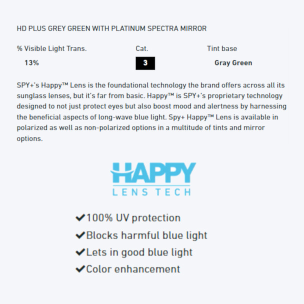 product variation SPY OPTIC Czar Sunglasses with Whitewall Frame and Happy Gray Green with Platinum Spectra Mirror Lens (673526209790) image