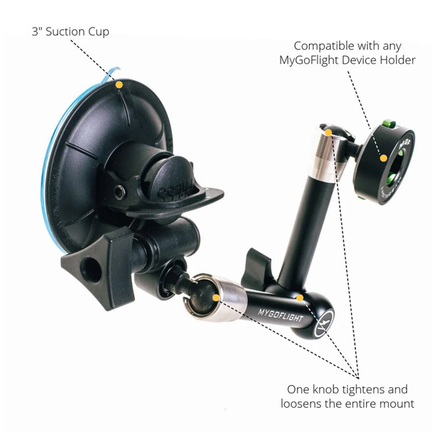 product variation MYGOFLIGHT Flex Suction Sport Mount With MYGOFLIGHT Kneeboard and Mountable iPad Mini 6 Case image