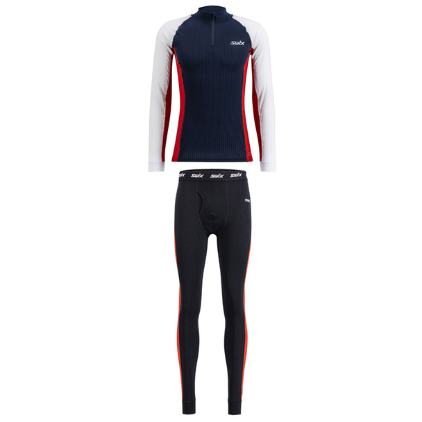 SWIX Mens RaceX Bodywear Halfzip Dark Navy Size M Shirt And SWIX Mens RaceX Bodywear Pants Swix Red Size M